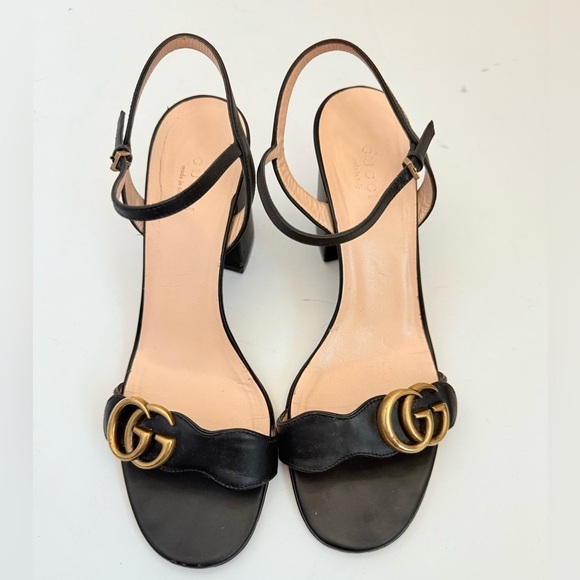 Gucci Black Leather GG Marmont Ankle Strap Block heel Sandals EU 38.5 - Picture 3 of 13
